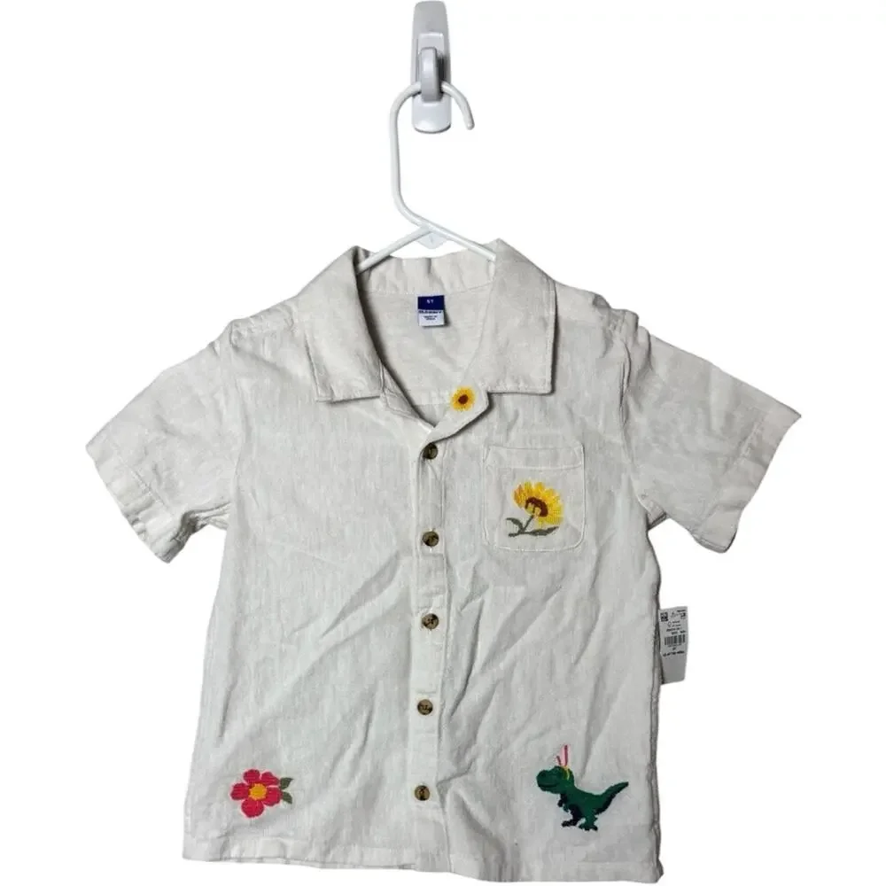 Old Navy Kids  Button Front Shirt with Embroidered Designs Sz 5T NWT